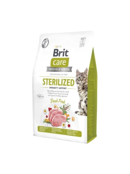 Brit Care Cat GF Sterilized Immunity Support Pork 7kg Ξηρά Τροφή Χωρίς Σιτηρά για Στειρωμένες Γάτες με Χοιρινό petwithlove pet shop